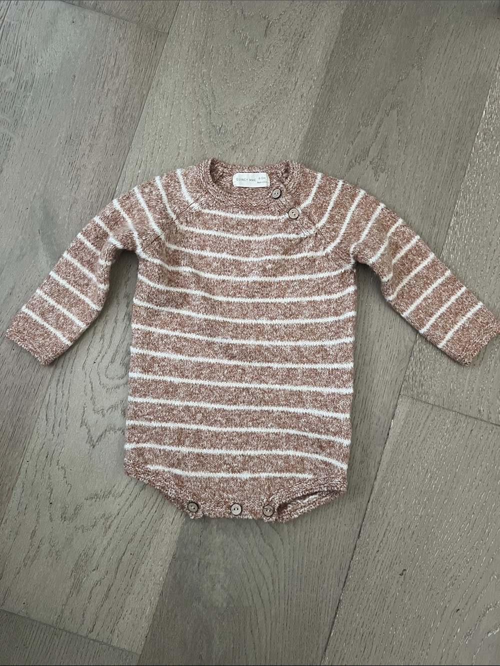 Quincy Mae Striped Knit One-Piece Bodysuit in Brown and White